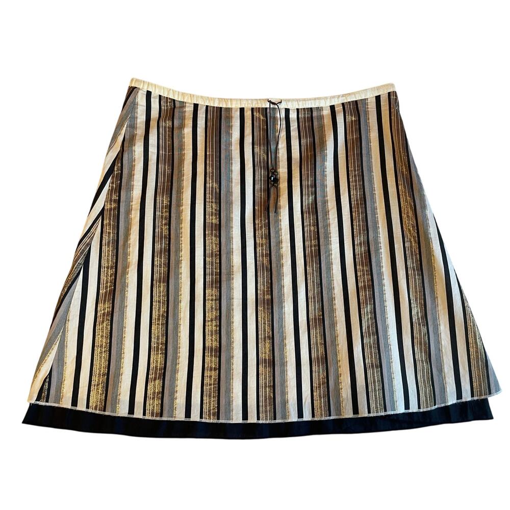 Old Navy Retro Boho Striped Cotton Blend Draw String Waist Black & Gold Skirt Lg